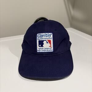 Vintage MLB Claritin Hat Men's Size OSFA Strap Back Navy Blue Medicine RARE